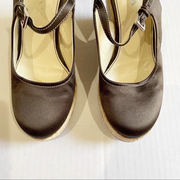 Prada Brown Satin Espadrille Wedges 7 - Picture 4 of 10